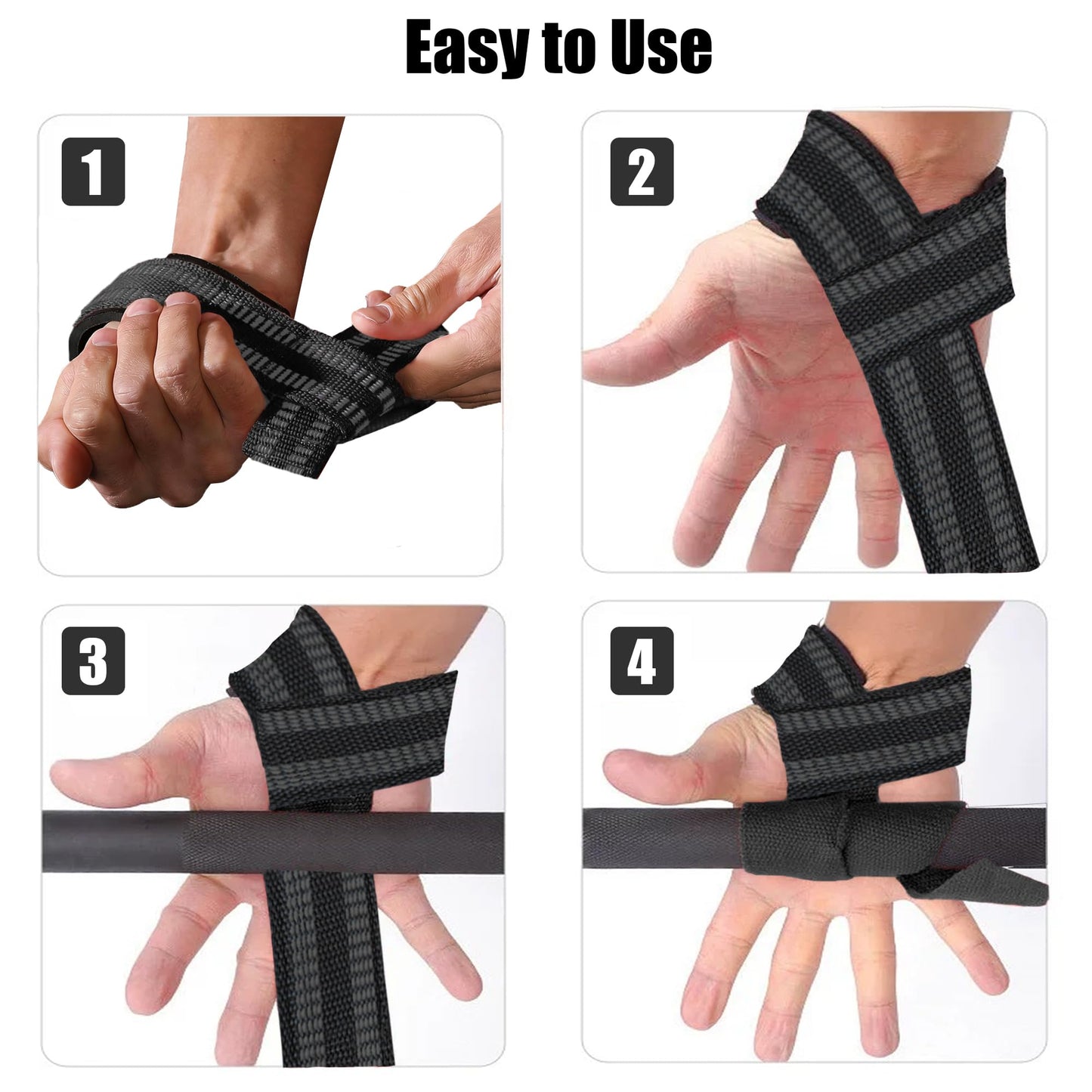 4 Pack Lifting Wrist Straps for Weightlifting, Lifting Straps for Gym Strength Training,Deadlifts,Workout, Men & Women Neoprene-padded Wrist Cushion Cotton Lift Straps with Anti-Skid Silicone -Black