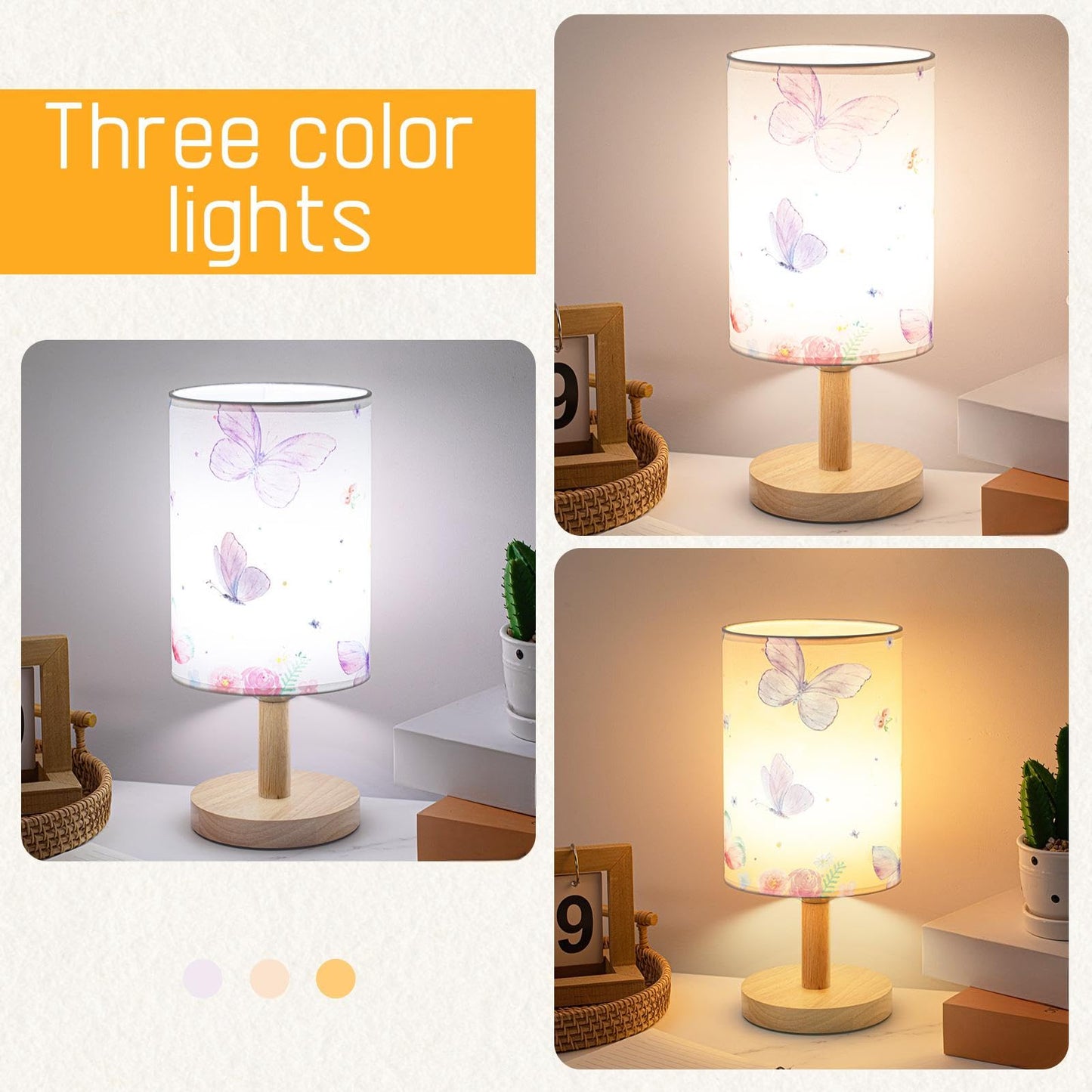 Tujoe Butterfly Lamp Purple Desk for Kids Lamp Fabric Nightstand Table Lamps Bedside Decor for Girl Kids Reading Bedroom Living Room Home Office Christmas Gift