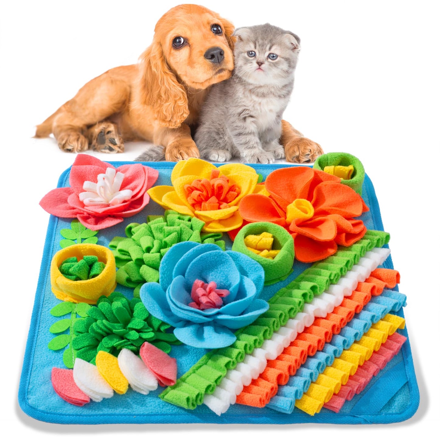Oliumt Snuffle Mat for Dogs, Sniff Mat Slow Feeding Mat for Small Pets Cats, Rabbits - Help Stress Relief and Training - Stimulate Your Pet's Foraging Skills! (Blue)