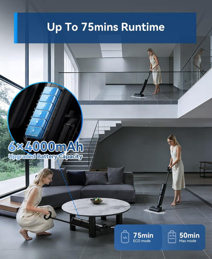 Redroad Wet Dry Vacuum Cleaner,22KPa Wet Dry Vacuum Mop with Self-Cleaning,Cordless Vacuum Mop All in One,Up to 75 Mins Runtime,One-Step Self Cleaning,Anti-Tangle Design,SmoothDrive Tech,Lightweight