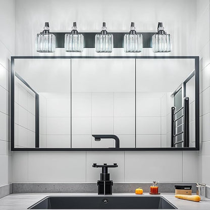 Crystal Vanity Lights - Black 5 Light Modern Bathroom Vanity Light Fixtures Over Mirror