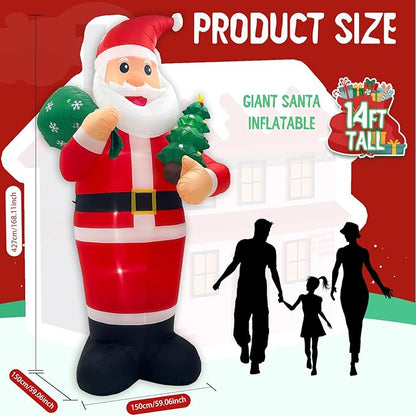 OurWarm 14FT Christmas Inflatable Outdoor Decoration, Giant Inflatable Santa Claus Holding Gift Bag, Blow Up Christmas Decorations Outdoor with Built-in LED Lights for Yard Garden Lawn Xmas Decor