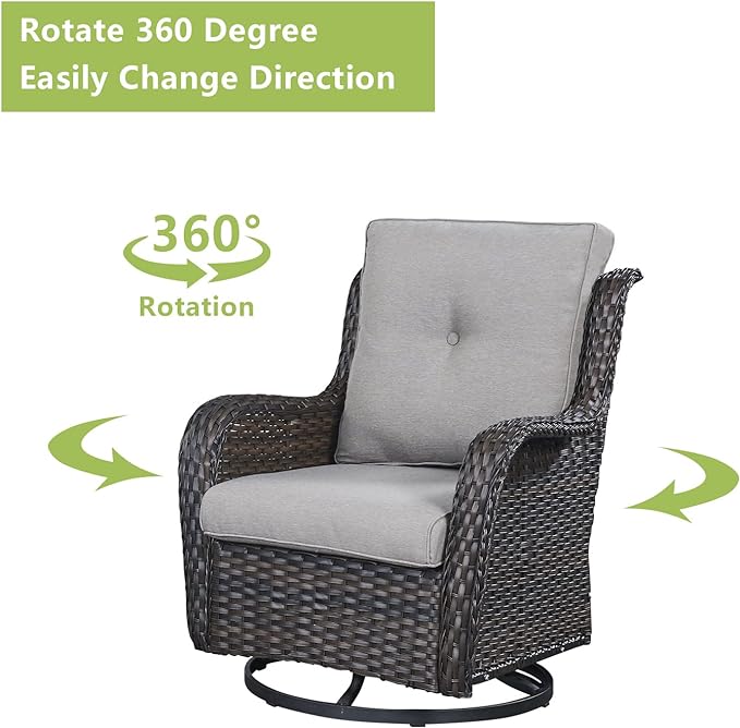 Rilyson Wicker Patio Furniture Set - 7 PC Rattan Outdoor Sectional Conversation Sets with 4 Swivel Rocking Chairs,2 Ottomans and 1 Sofa for Porch Deck Garden(Brown/Grey)