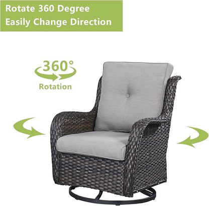 Rilyson Wicker Patio Furniture Set - 6 Piece Rattan Outdoor Sectional Conversation Sets with 2 Swivel Rocking Chairs,2 Ottomans,1 Loveseat and 1 Coffee Table for Porch Deck Garden(Brown/Grey)