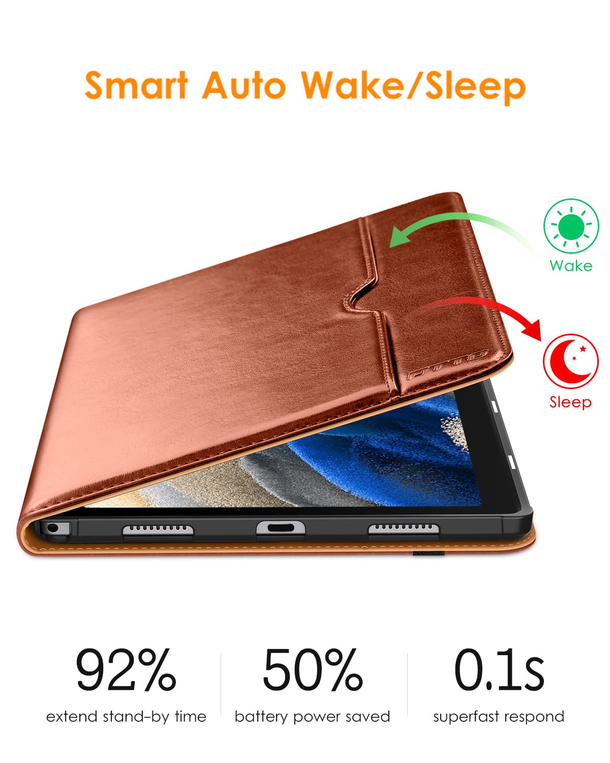 DTTO for Samsung Galaxy Tab A8 10.5 Inch Case 2022, Premium Leather Business Folio Stand Cover with Built-in Hand Strap for Galaxy Tab A8 10.5" 2022 Model [SM-X200/X205/X207], Brown