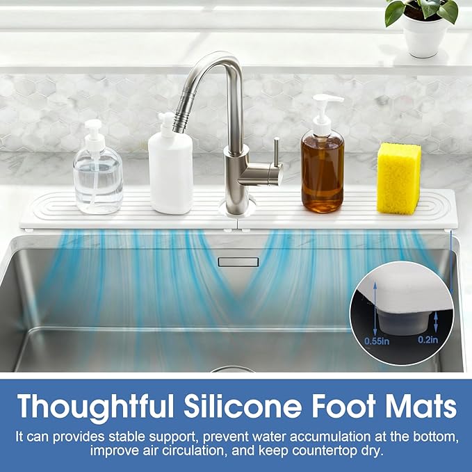 Stone Faucet Mat for Kitchen Sink, Silicone Faucet Handle Drip Catcher Tray Mat