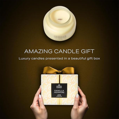 Volcano Vanilla Candle 19oz:- with a Crackling Wooden Wick in Large 4" x 5" Large Elegant White Glass Jar in a Presentation Gift Box and Protective Shipping Box