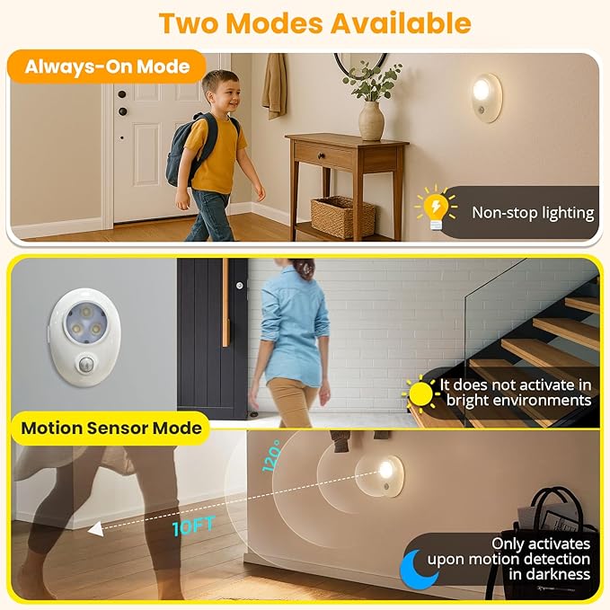 LED Motion Sensor Puck Lights Rechargeable with 3 Color Temps, Dimmable, Wireless, Magnetic and Stick On, for Under Cabinet Closet Lighting, Night Light, Locker, Stair, Kitchen, Shelf
