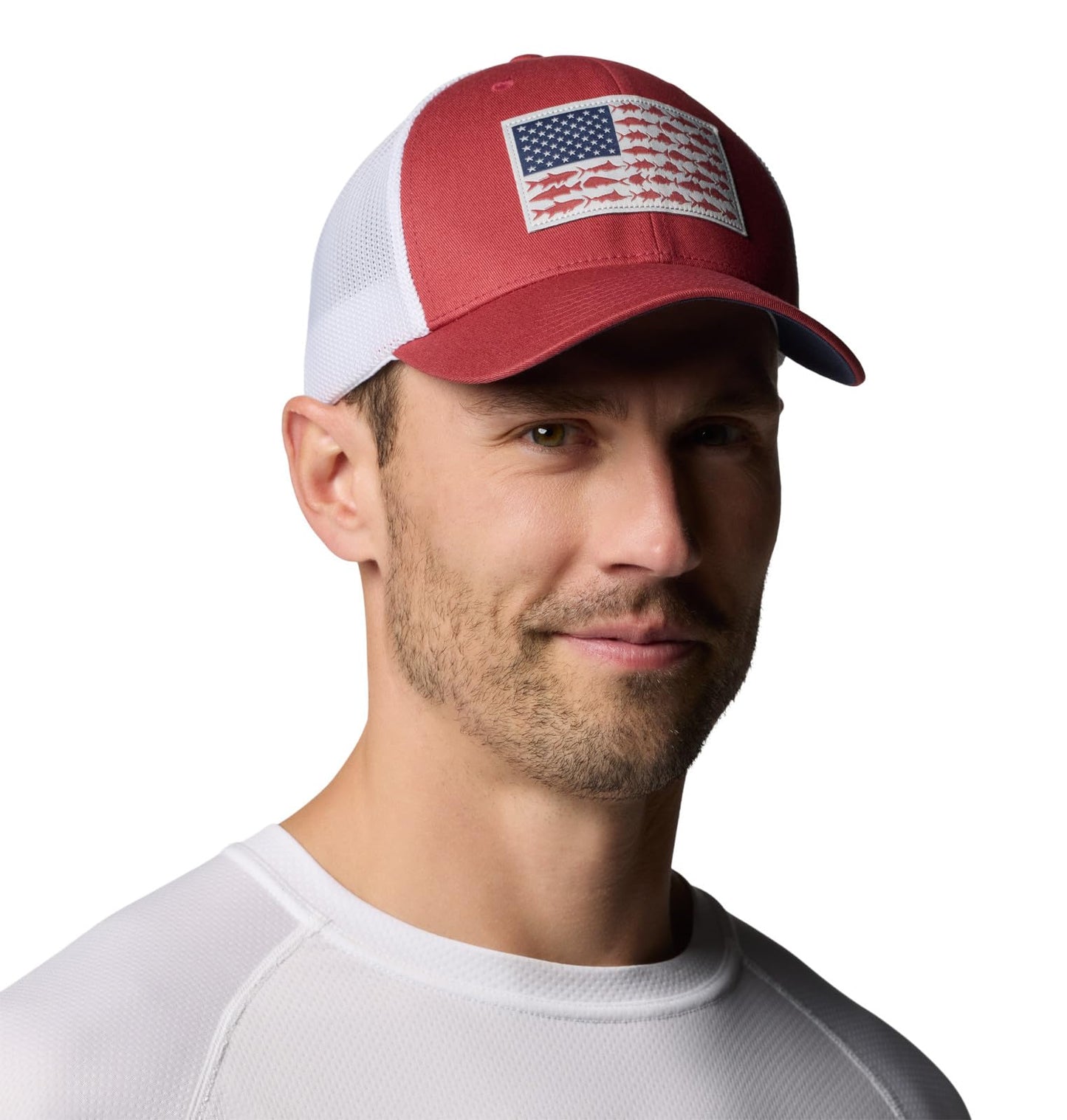 Columbia Unisex PFG Fish Flag Mesh Ball Cap, Dusty Crimson/White/Nocturnal, Large/X-Large