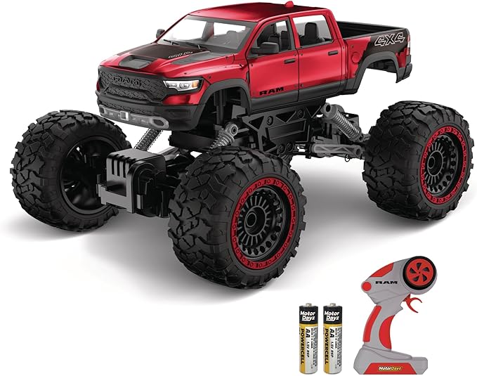 RC 4WD Heavy Metal RAM 1500 Pickup Truck – 1:14 Scale Officially Licensed Stamped Metal Body 4x4 All-Wheel Drive 2.4GHz Full-Function Remote Control Ready-to-Run USB Charging Red