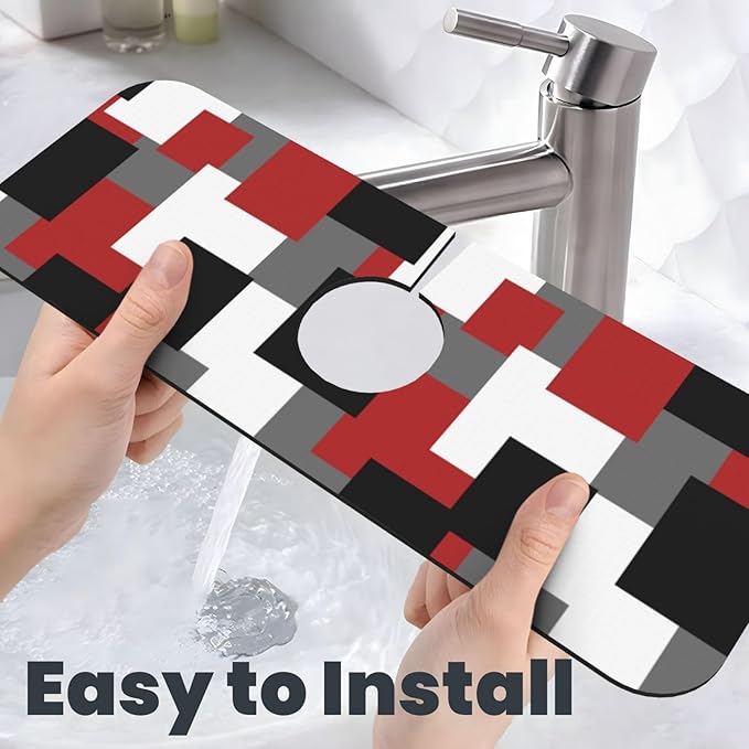 Grey Black White Plaid Square Red 15" X 5.5" Kitchen Sink Splash Guard Faucet