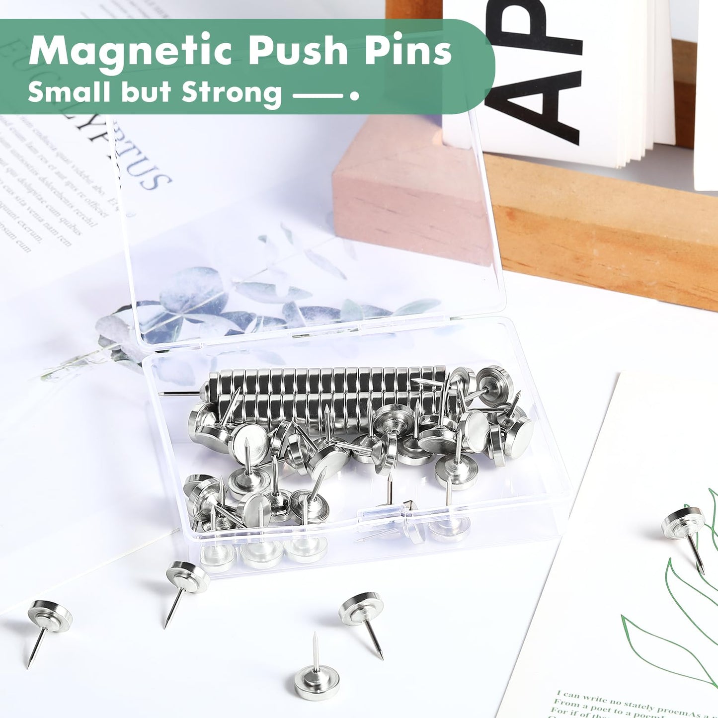 GOOLADA 50 Sets of Magnetic Push Pins,Silver Magnetic Tacks,Thumbtacks for Hanging, Metal Tacks and Push Pins Magnets for Cork Board, Poster Hangers, Thumb Tacks for Wall Bulletin Boards Decorative