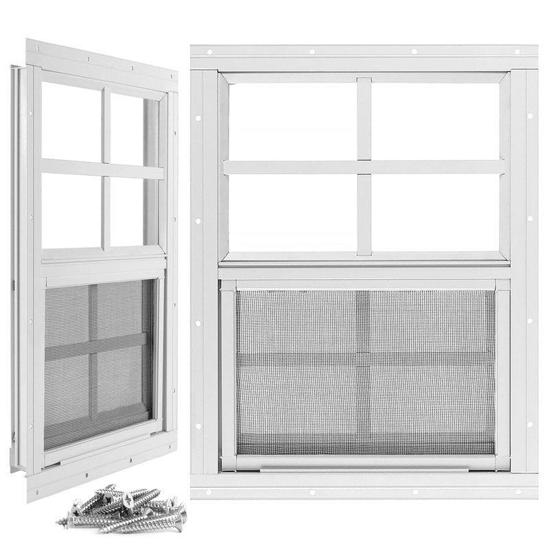 2 Pack Shed Window, 12" x 16" Sliding Windows Flush Mount with Tempered Glass and Fiberglass Screen for Shed, Chicken Coop, Barn, Playhouse, Household, Garage