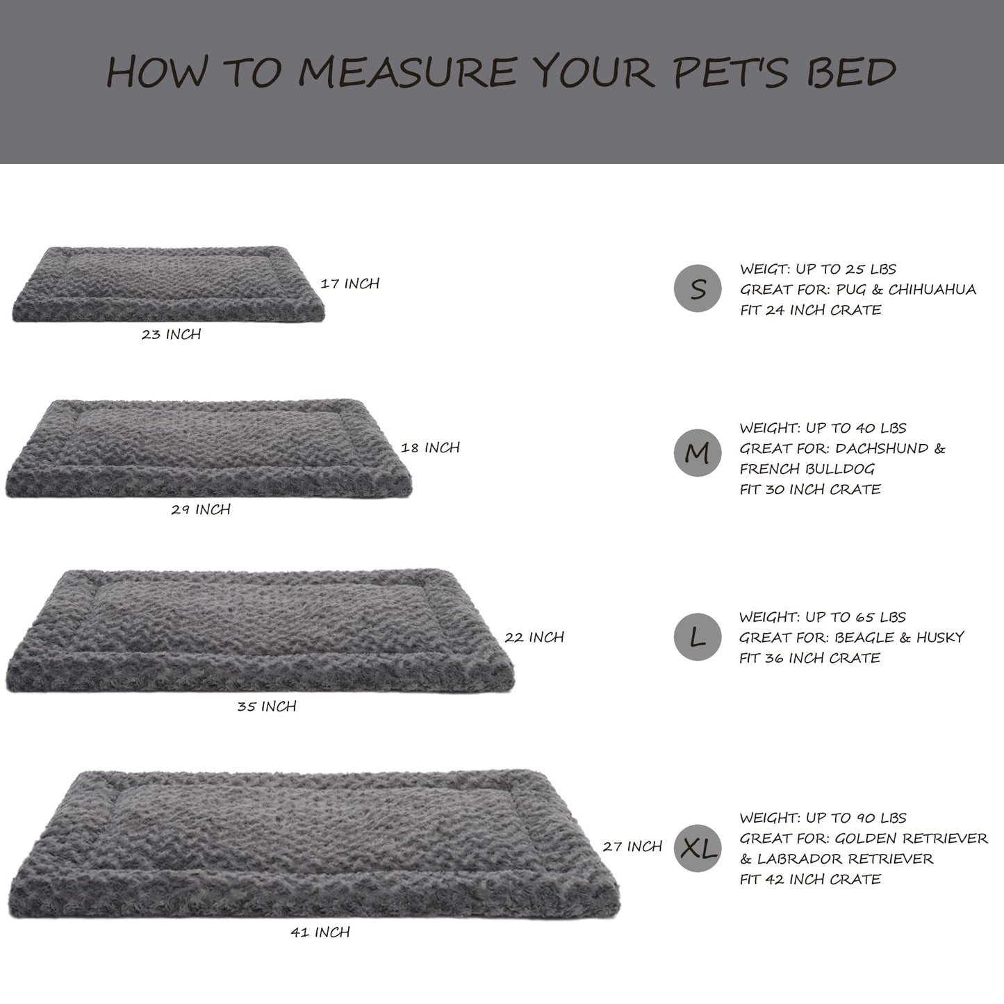 Washable Dog Bed Mat Ultra Soft Dog Crate Pad Comfy Fluffy Pet Kennel Beds Sleeping Mattress for Large Jumbo Medium Small Dogs, 36 x 23 Inch, Gray