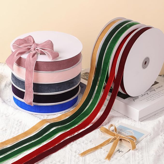 Coffee Velvet Ribbon 3/8" x 20Yd,Great for Gift Wrapping,Hair Bows Making, Wreaths,Wedding and Christmas Party Decoration(Coffee 3/8")