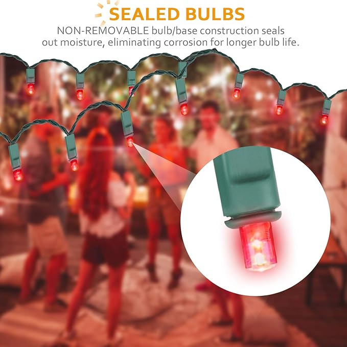 100 Counts LED Christmas Lights - 50 ft 5mm Red Commercial Grade Waterproof Indoor/Outdoor String Lights, Green Wire Mini Lights for Tree Decorations, UL, IP:65