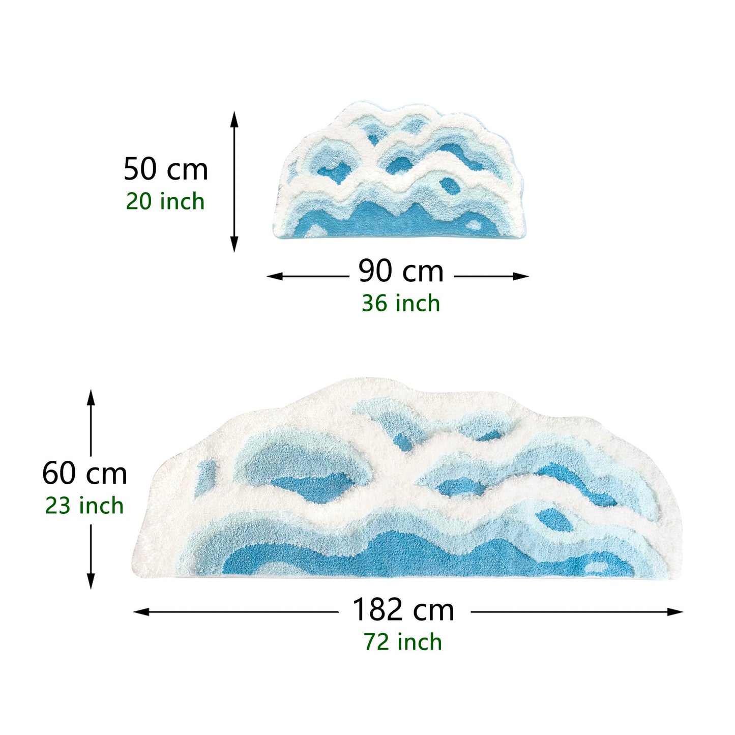 ZSHIFANG Soft Shag 3D Stereo Wave Moss Bedside Rug 20"×36" Cute Navy Blue Runner Rug Non Slip Washable Bathroom Rugs Bath Mats for Bedroom Bathroom Hallway Home Decor Indoor Doormat Shower Mat