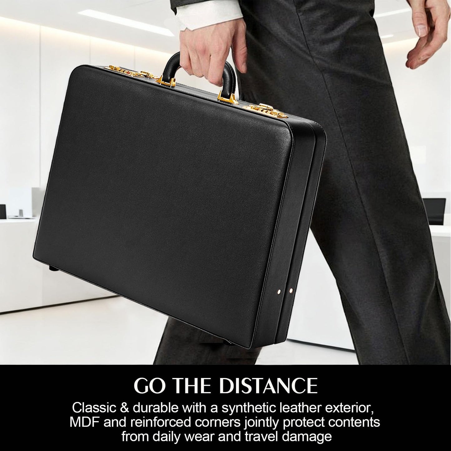 Briefcases for Men, Anti-Theft Dual Lock,16 Inch Laptop Compartment, Waterproof Faux Leather & Multi File Organizer, Professional Business Bag for Office, Work & Travel【Black]