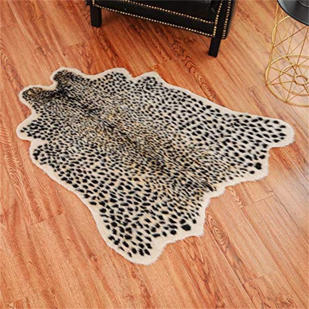 Leopard Print Rug,Faux Cowhide,Artificial Carpet,Simulation Cowhide, Leopard, Tiger, Zebra, Cow Hide Mat Animal Print Area Rug Hide Faux Carpet (A) / 40x37inch,3.3x3.1ft