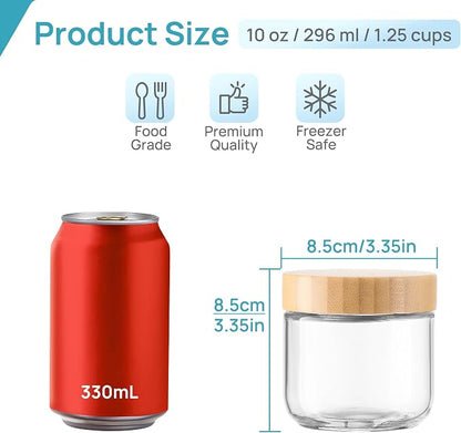 Vtopmart 6 Pack 10oz Glass Overnight Oats Containers with Bamboo Lids, Portable Wide Mouth Glass Jars Leak Proof, Reusable Food Storage Containers for Meal Prep, Jam, Sauce, Salad Dressing, and Snacks