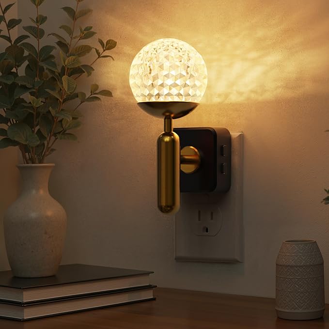 L LOHAS LED Night Lights Plug into Wall,Color Changing Night Light with Rotatable Plug,Crystal Ball Metal Rod,Dusk to Dawn Sensor Nightlight for Bathroom Kids Adults