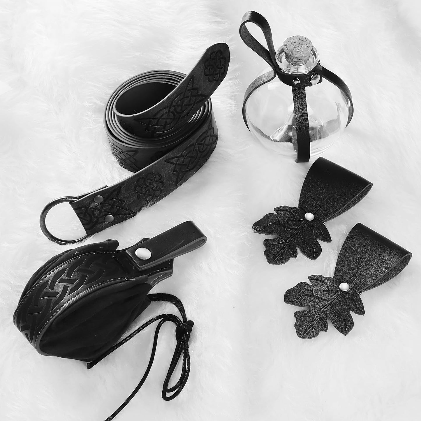 JBKN Women Renaissance Accessories Medieval Viking Belt Potion Bottles Belt Bag Leather Skirt Hikes for Halloween Festival Cospl