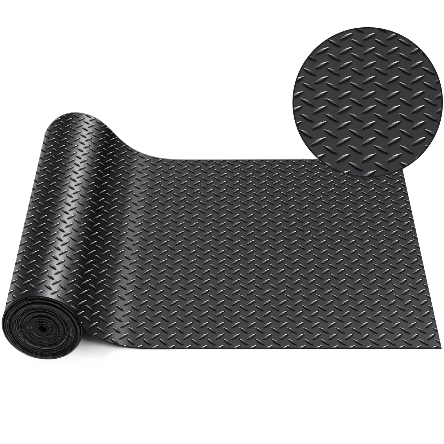 Breling 12 in x 20 ft Rubber Flooring Rolls Mats, Heavy Duty Diamond Plate Garage Floor Mat, PVC Water/Stain Outside Resistant Parking Rv Trailer Flooring (Black)