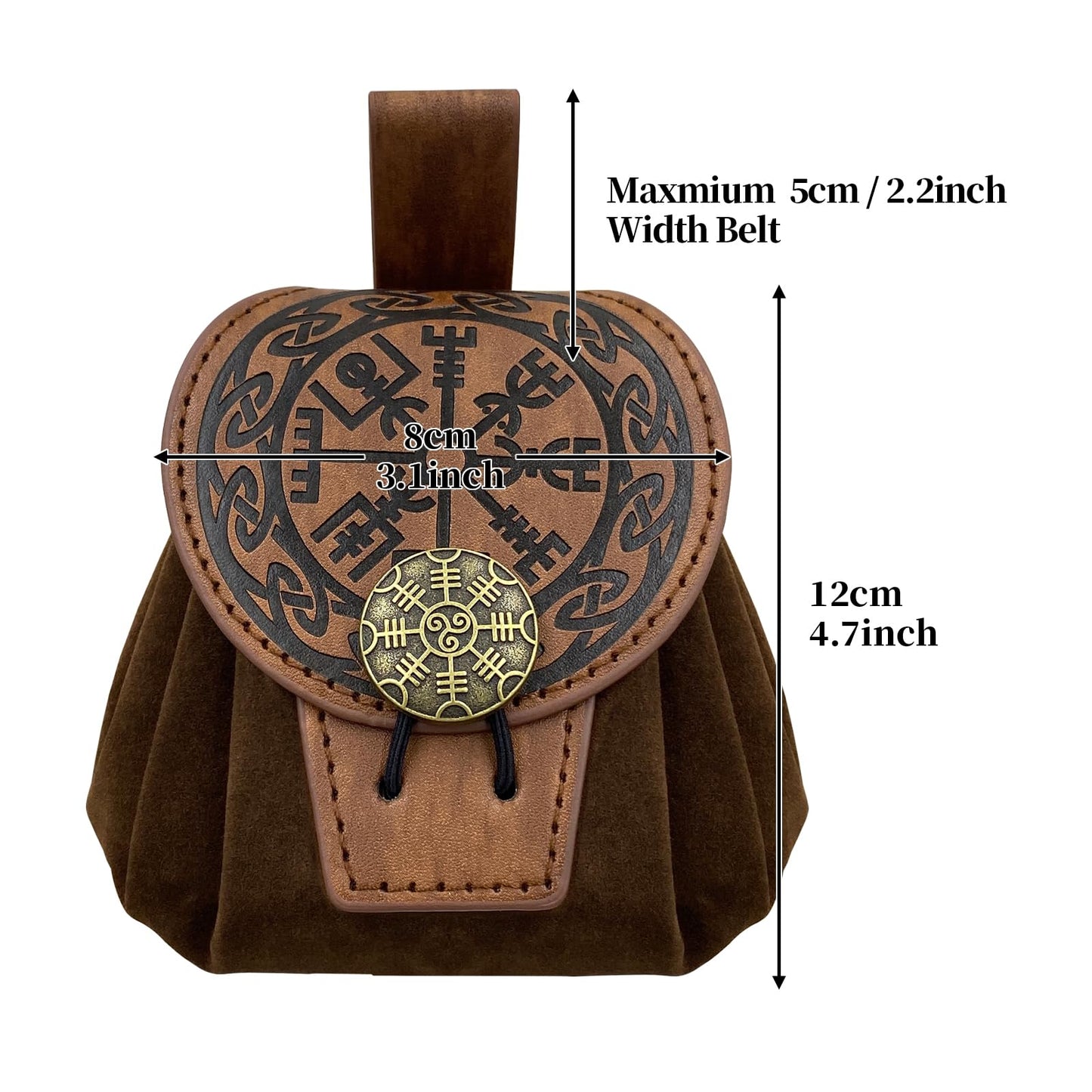 HiiFeuer Medieval Embossed Faux Leather Belt Pouch, Retro Renaissance Portable Belt Bag Coin Purse Dice Bag for LARP Ren Faire (Brown A)