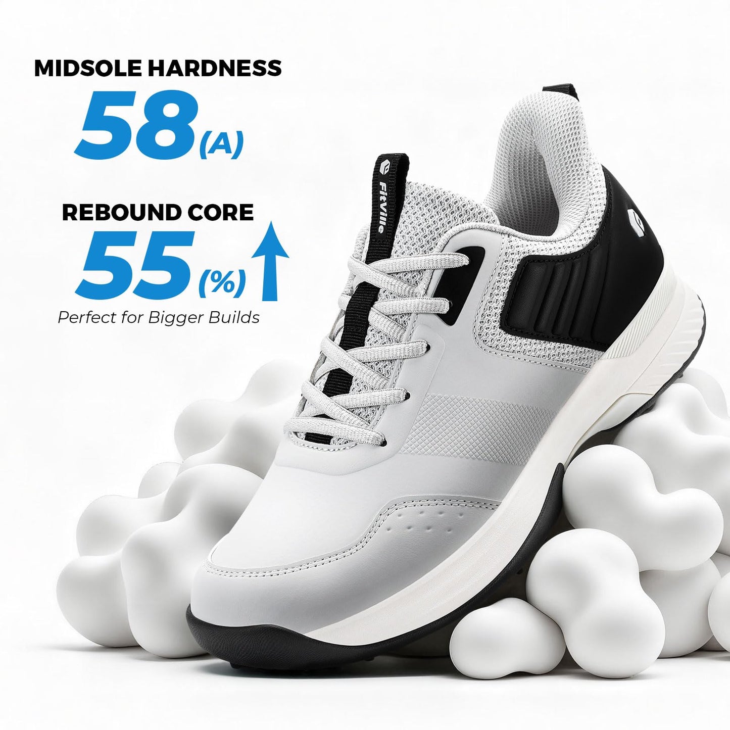 FitVille Wide Mens Golf Shoes Waterproof Spiked Golf Shoes for Men with Arch Support, Gray, Size 10.5 Wide, Slip Resistant