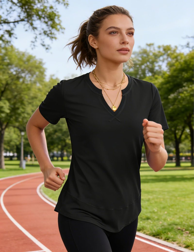 TCOT Women's Short Sleeve T-Shirts Summer Athletic Top Loose Running Shirts V Neck Workout Tops Yoga Shirt Black M