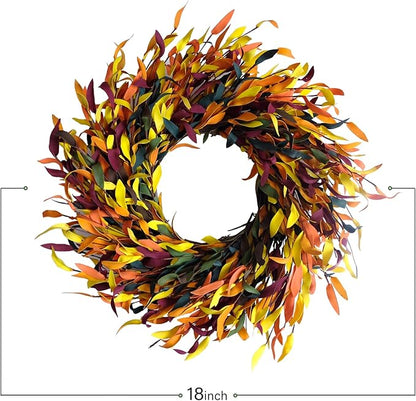Bibelot Fall Leaf Wreath, 20’’ Autumn Front Door Wreath, Harvest Wreath with Leaves, Fall Decorations for Indoor Outside Wall Window Festival Thanksgiving Fall Autumn Decor