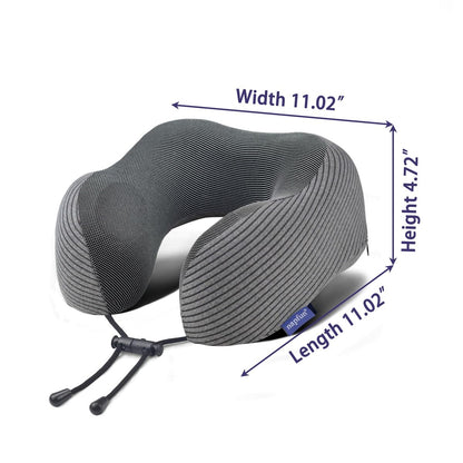 napfun Neck Pillow for Traveling, Upgraded Travel Neck Pillow for Airplane 100% Pure Memory Foam Travel Pillow for Flight Headrest Sleep, Portable Plane Accessories, Light Grey