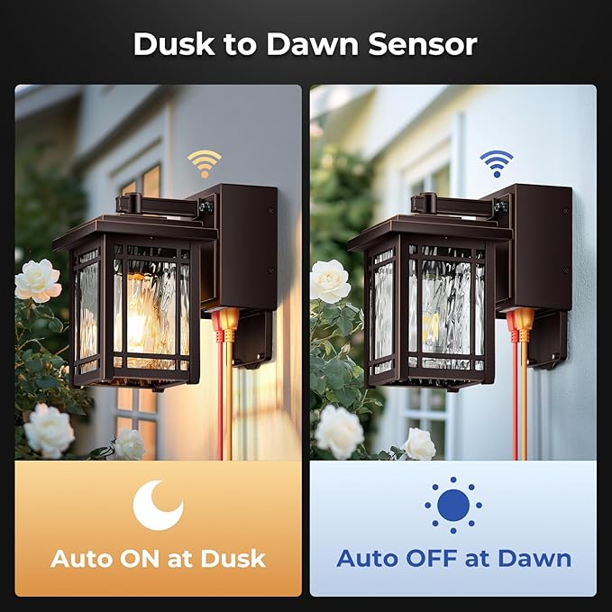 2-Pack Front Porch Lights with GFCI Outlet, Oil Rubbed Bronze Dusk to Dawn Outdoor Wall Lantern, Anti-Rust Outdoor Garage Lights Wall Mount, Waterproof Modern Exterior Coach Light Fixtures