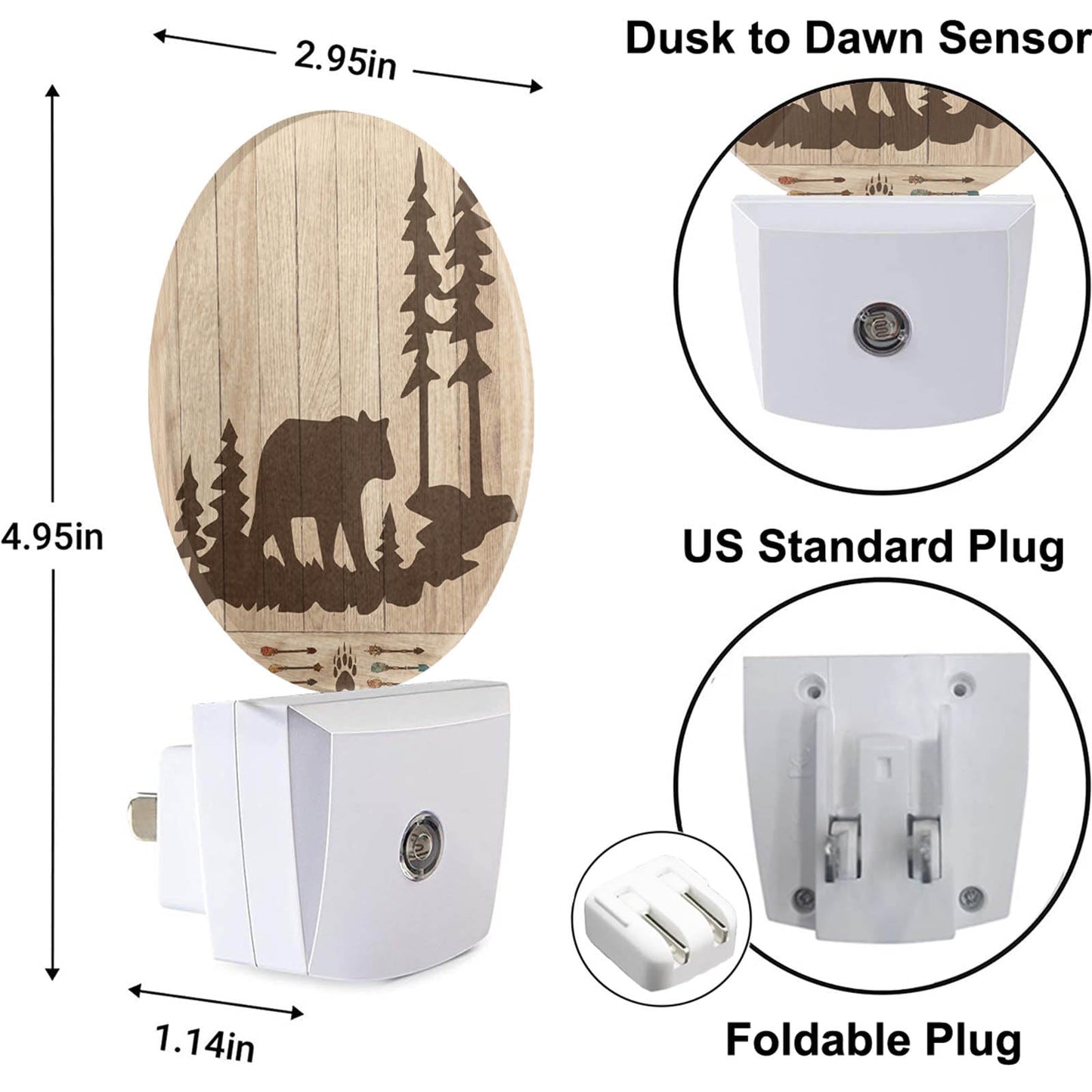 Uanvaha Bear Night Lights Plug into Wall Wildlife Cute Brown Bear Trees Woods Silhouette Night Light Dusk to Dawn Sensor LED Lighting for Bedroom Bathroom Living Room