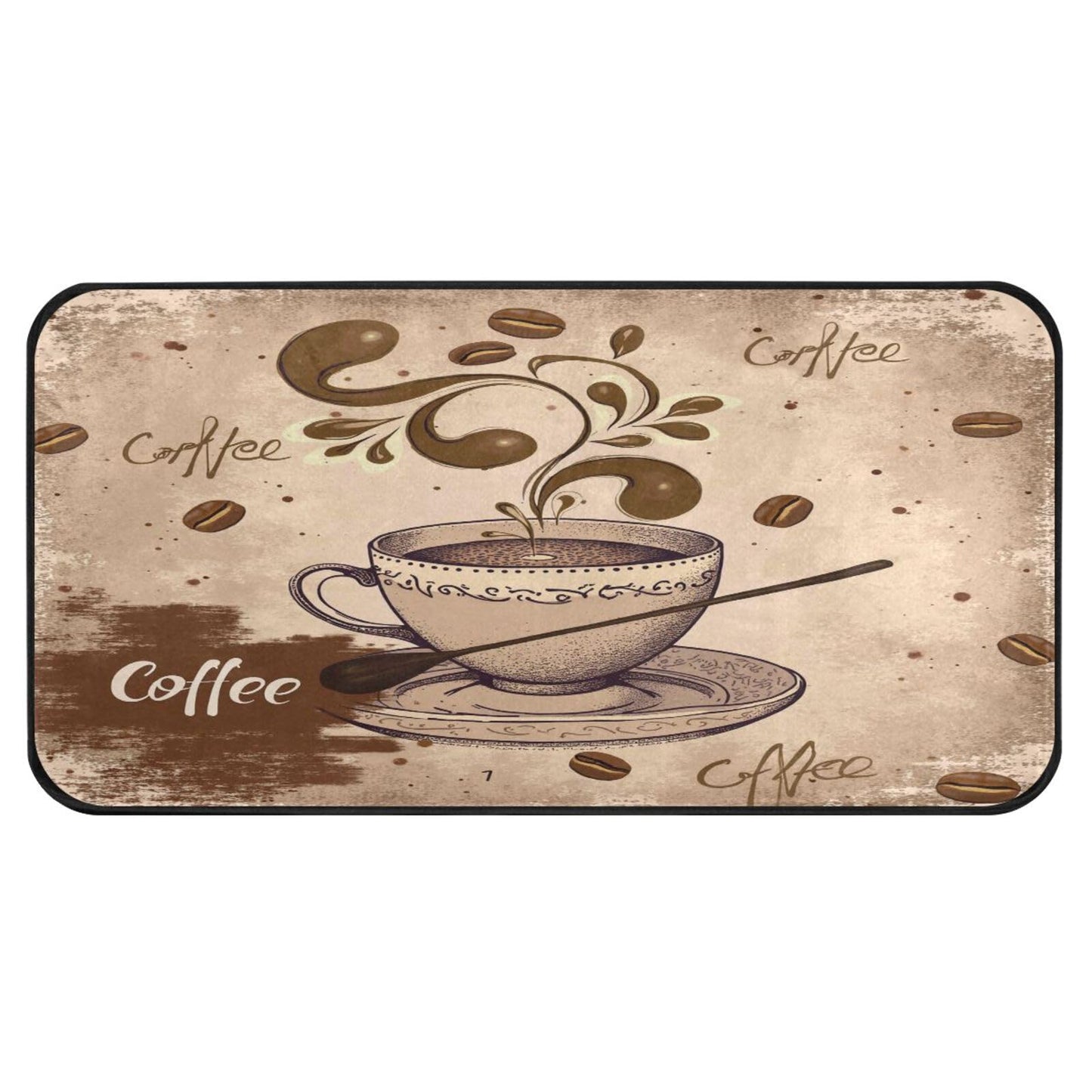 Coffee Cup Kitchen Rug Washable Bath Floor Mat Retro Non-Slip Runner Carpet Doormat for Bathroom Living Room Bedroom 39x20 inch
