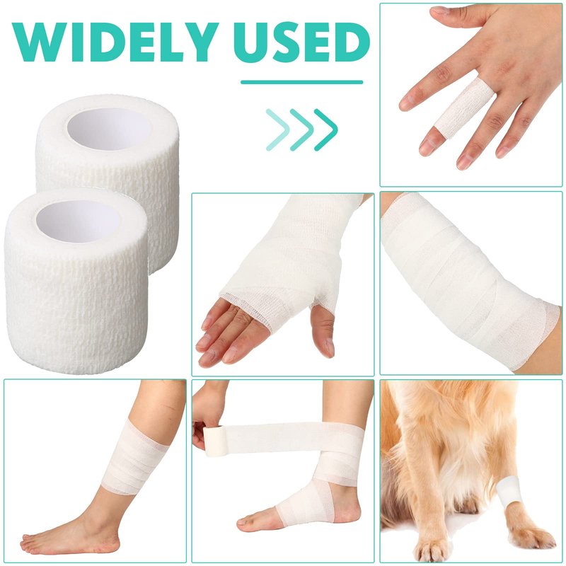 Treela 64 Pack 2" x 5 Yards Self Adhesive Cohesive Bandage Wraps, Elastic Breathable Athletic Tape, Flexible Self Adherent Bandage Rolls for Wrist, Ankle, Fingers, Sports & Pets (White)