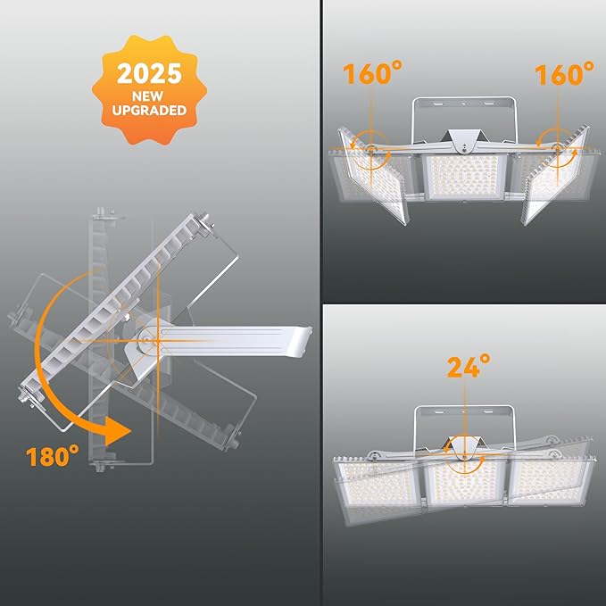 900W 2025 Plus New Upgraded LED Flood Light Outdoor, 90000LM Super Bright Stadium Lights, 6000K Daylight White, IP66 Waterproof, 3 Heads Adjustable Floodlight for Sports Fields, Court