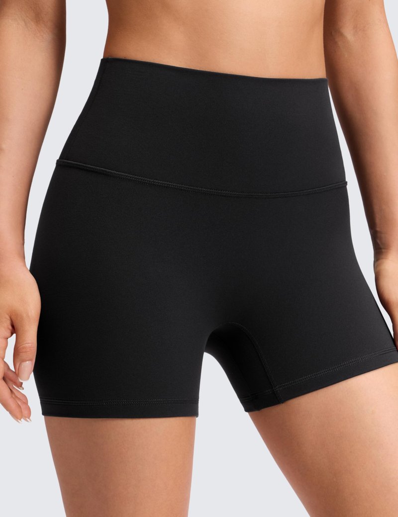 CRZ YOGA Butterluxe No Front Seam Biker Shorts 4" - High Waisted Lounge Pilates Workout Athletic Womens Buttery Soft Black Medium