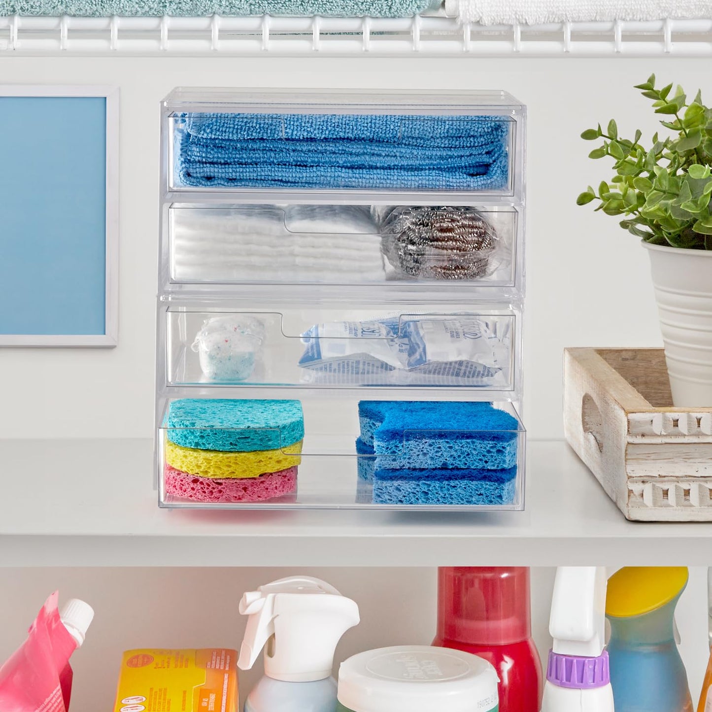 STORi Chloe Space-Saving Clear Drawer Organizer (4 Wide Drawers) Sort Office, Kitchen, Beauty Supplies, Makeup, Pens, Jewelry, Stationary, Made in USA