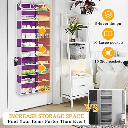 Over The Door Organizer 5 Tiers, Extra Large Behind Door Storage of 10