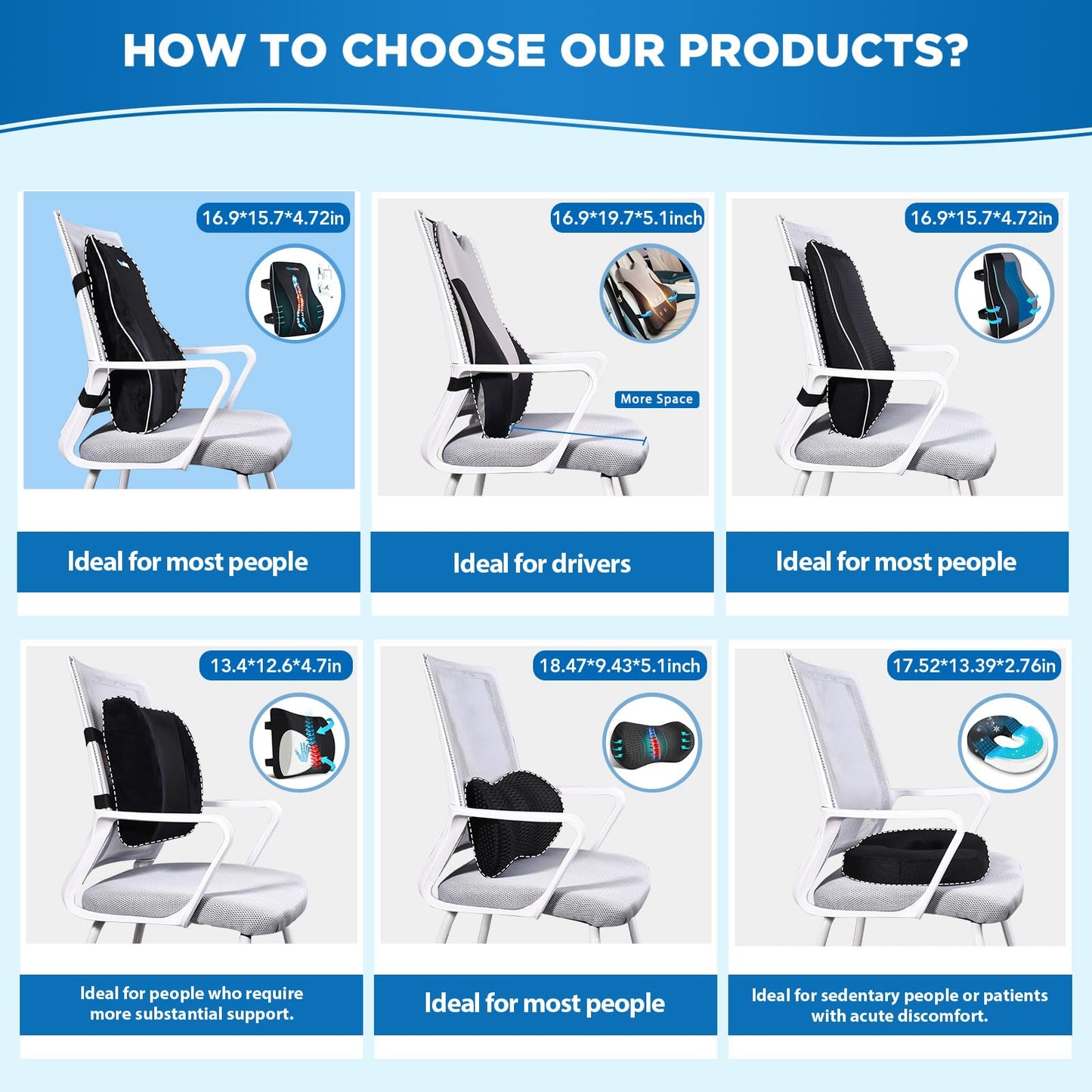 Niceeday Lumbar Support Pillow for Office Chair Car Back Support Pillow, Memory Foam Gaming Chair Desk Chair Back Cushion for Lower Back Pain Relief, Ergonomic Back Rest,Office Home Essentials
