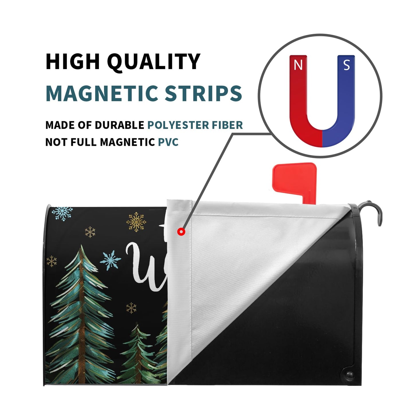 Hollw Winter Snowflakes Mailbox Cover Balck and Green Forest Mailbox Covers Magnetic Standard Size 21" X 18" Christmas Xmas Wrap Post Letter Box Decor for Home Outdoor Yard Garden