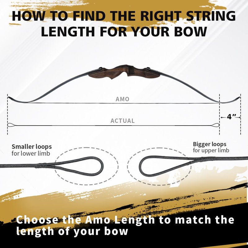 LWANO B55 Bow String,Replacement for Archery Recurve Traditional & Longbow Bowstring,12/14/16 Strands 48-70in,2 Brass Nocks Included (16 Strands (Recommended up to 65 lb), AMO 62"(Actual Length 58"))