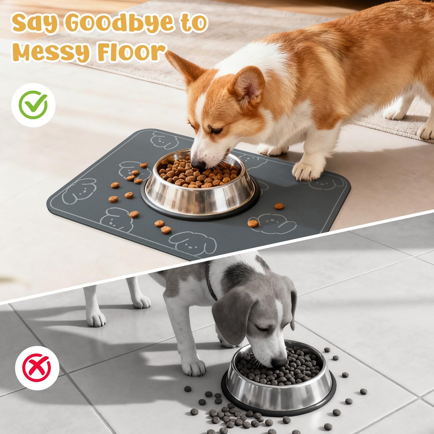 WENBOKMIN Dog Food Mat, Diatom Ooze Cat Water Mats Non Slip for Floors Waterproof and Water Absorption, Easy to Clean-Dog (12" H*15.5" L)