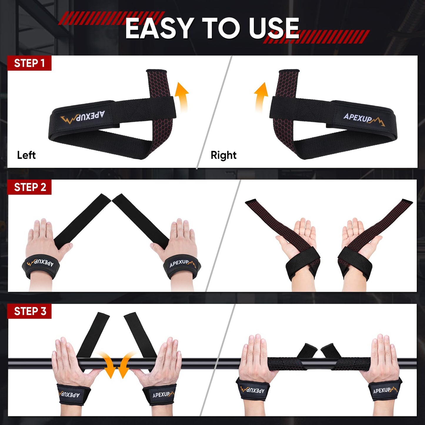 APEXUP Weight Lifting Straps for Weightlifting, Lifting Wrist Straps Gym, Deadlift Strap, Anti Slip Silicone Weightlifting Strap Men Women Powerlifting, Strength Training (Black, 1 Pair)