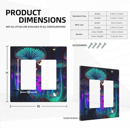 Fantasy Mushroom Forest Glowing Butterfly Double Rocker Light Switch Cover 2 Gang Wall Plate Covers Decorative Electrical GFCI Outlet Plates for Home Bathroom Kitchen Decor