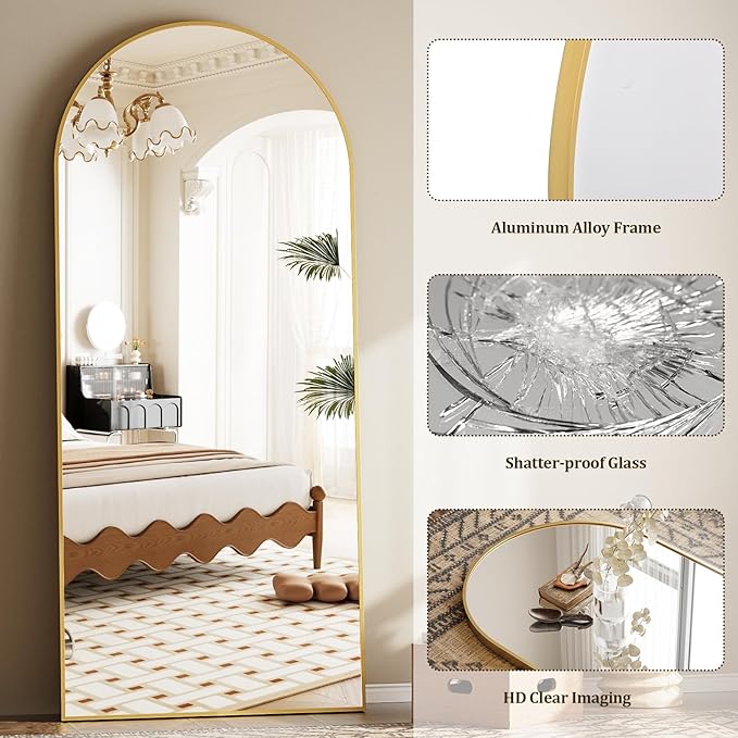 Full Length Mirror, Oversized 78"x38" Arched-Top Floor Mirror, Free Standing Mirrors, Modern Full Body Mirrors with Aluminum Alloy Frame for Bedroom,Living Room, Gold