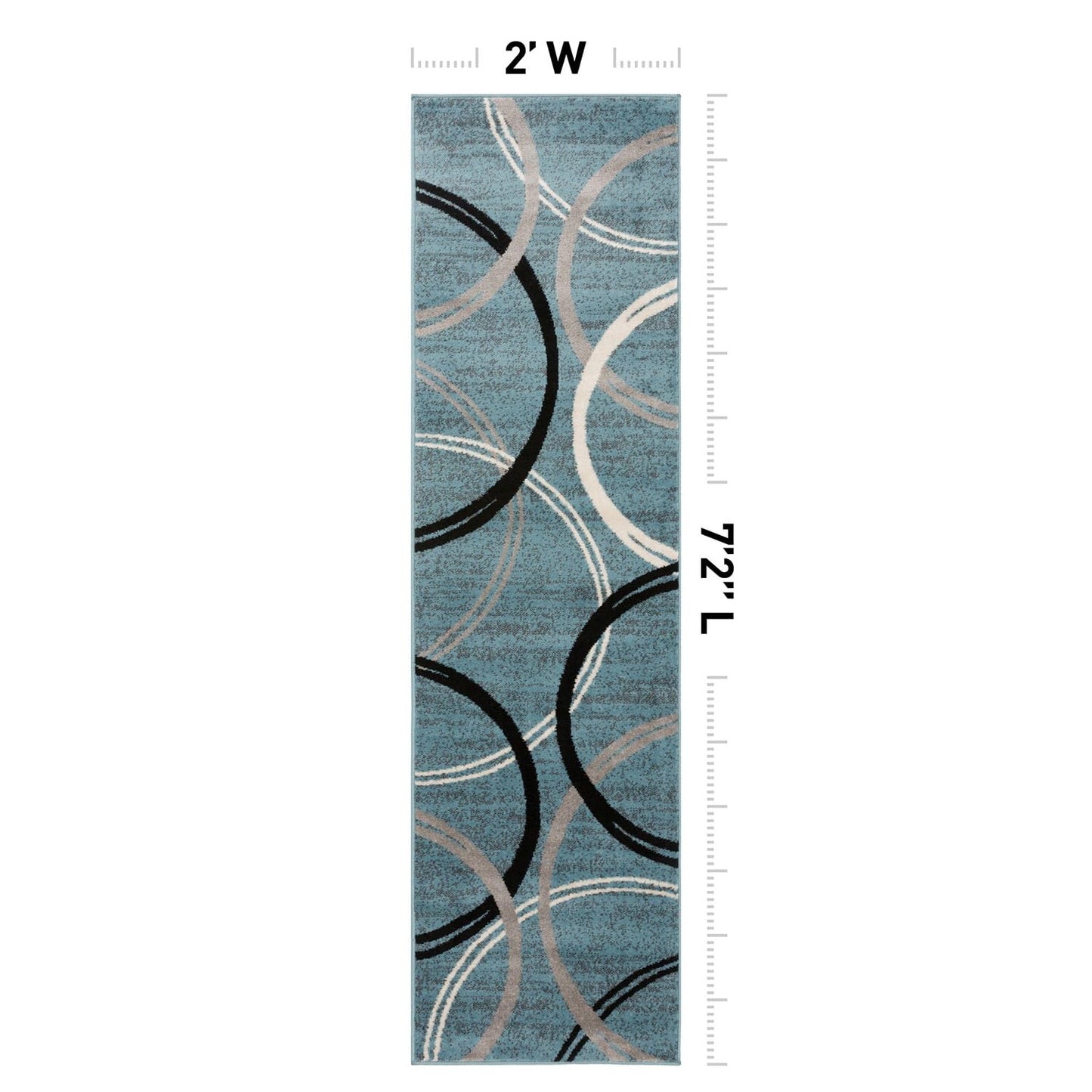Rugshop Modern Wavy Circles Design Runner Rug, Non-Shedding Carpet for Hallway, Kitchen, or Entryway, Blue, 2' x 7'2"