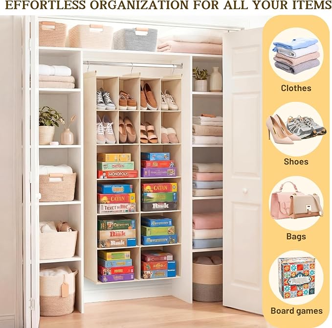 Ofiray-home 6 Tier Hanging Closet Organizer, 16 Compartments Sweater Organizer
