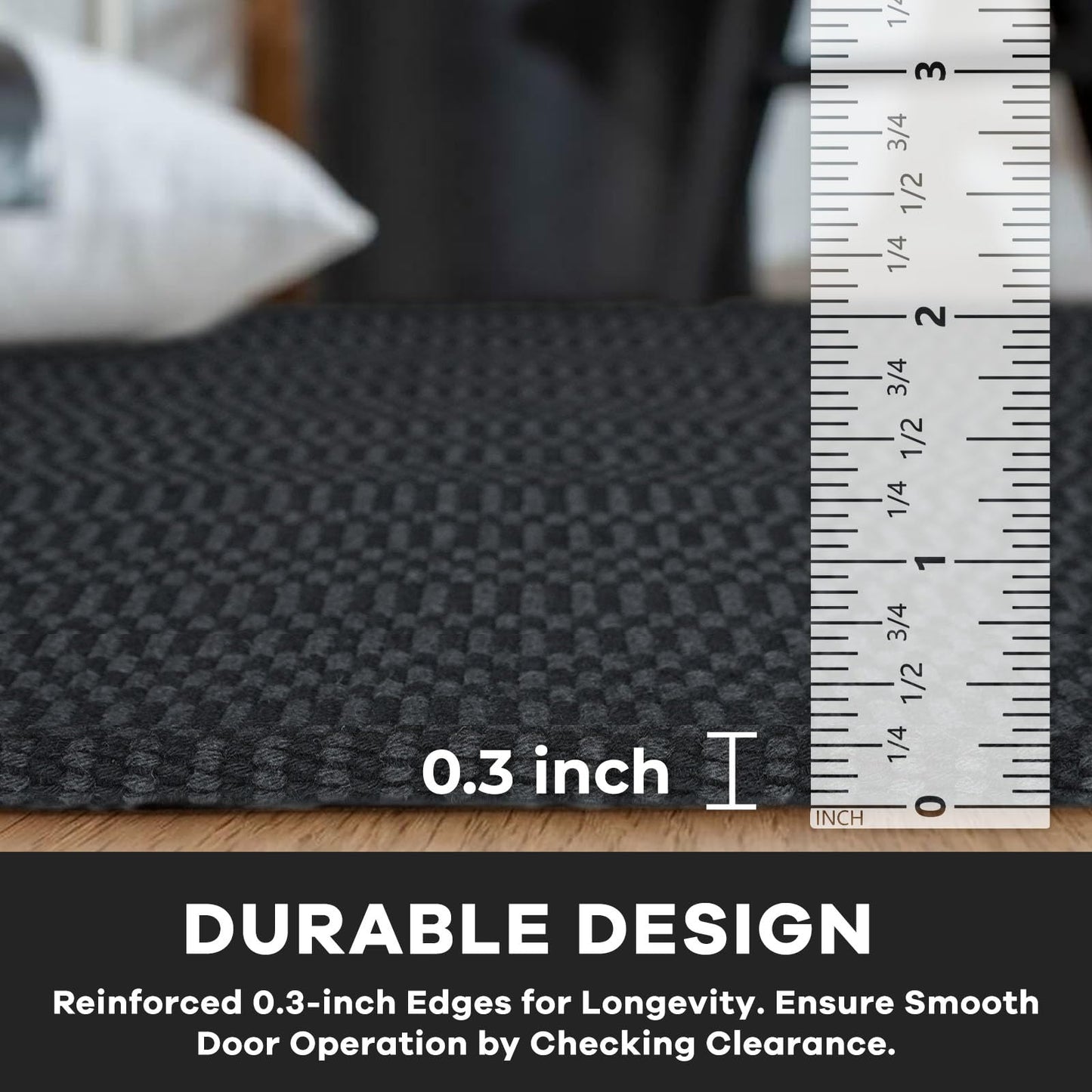 KOZYFLY Washable Entryway Rug 3x5 Ft Area Rugs Cotton Rubber Backed Throw Rugs Indoor Door Mat Kitchen Rugs Braided Floor Carpet for Front Entrance Bathroom Kitchen Living Room, Black/Grey